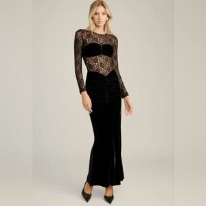 Bardot helenie velour lace maxi dress‎ in black